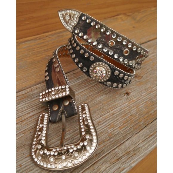 BLAZIN ROXX Camo Real Tree Rhinestone Belt Leather Womens Western Sz S 27.5\